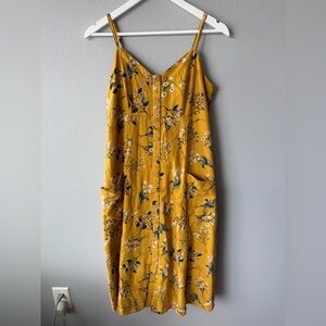 Motherhood Maternity yellow floral linen blend tank top midi dress Women’s S